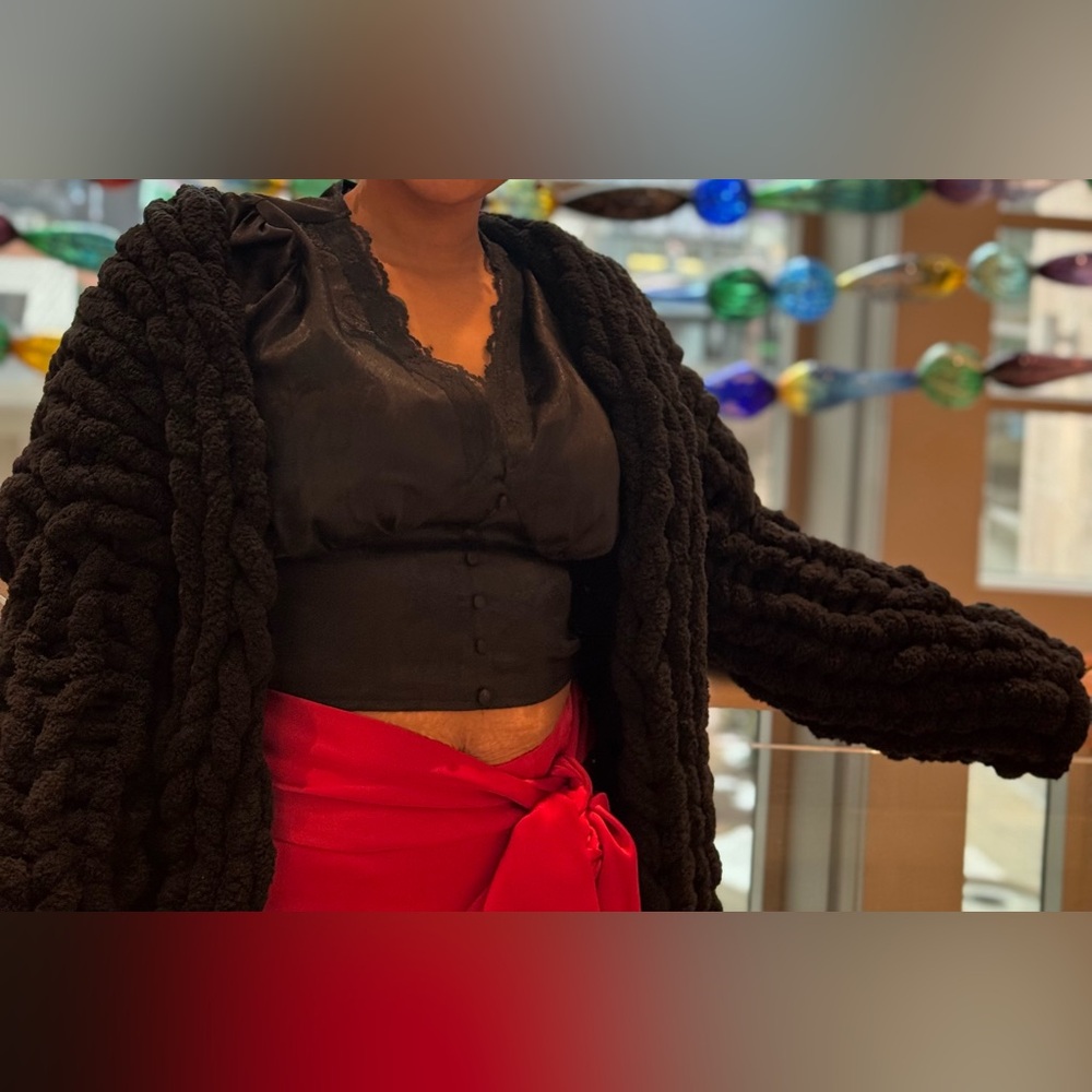 Handcrafted Black Lux fuzzy Cardigan/jacket - Picture 4 of 4